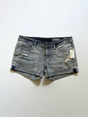 MIDI. Denim Five pocket shorts, Ripped vintage washed finish shorts